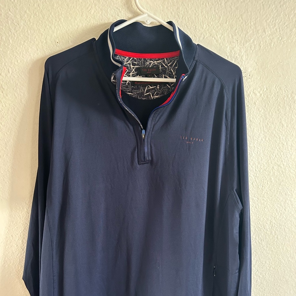 Ted Baker London Blue Long Sleeve 1/4 Zip Pocket Pullover Sweater Mens Sz 6